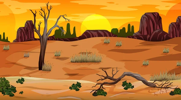 Deserto Paisagem Florestal Pôr Sol Cena Ilustração — Vetor de Stock