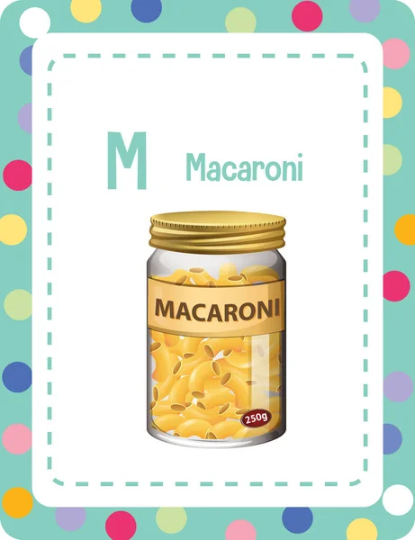 Flashcard Alfabet Dengan Huruf Untuk Ilustrasi Macaroni - Stok Vektor