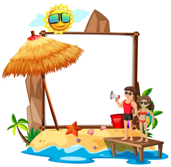 Summer Beach Theme Empty Banner Isolated White Background Illustration — Stock Vector