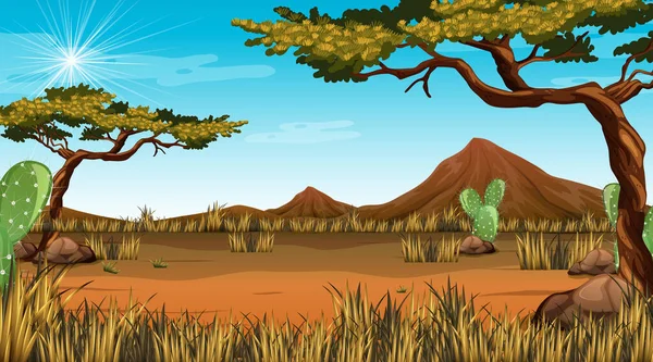 Sivatagi Erdő Táj Nappal Illusztráció — Stock Vector