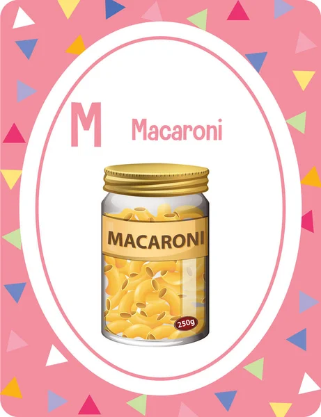 Flashcard Alfabet Dengan Huruf Untuk Ilustrasi Macaroni - Stok Vektor