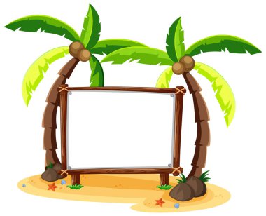 Beyaz arkaplan illüstrasyonunda izole edilmiş boş afiş içeren Summer Beach teması