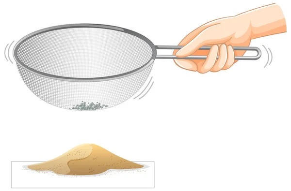 Sifting Sand Experiment Met Hand Schudden Vergiet Illustratie — Stockvector