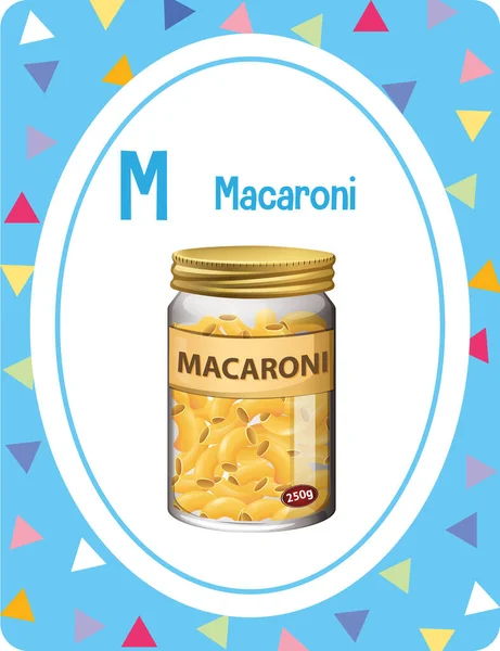 Flashcard Alfabet Dengan Huruf Untuk Ilustrasi Macaroni - Stok Vektor