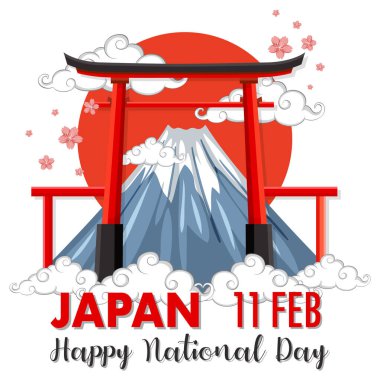 Japan's National Foundation Day banner with Mount Fuji and Torii Gate illustration vector Japan's National Foundation Day banner with Mount Fuji and Torii Gate illustration vector