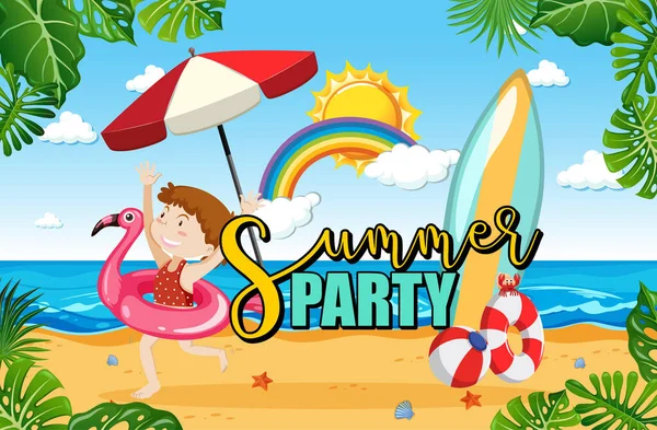 Tropical Beach Scene Summer Party Text Banner Illustration — Stock Vector