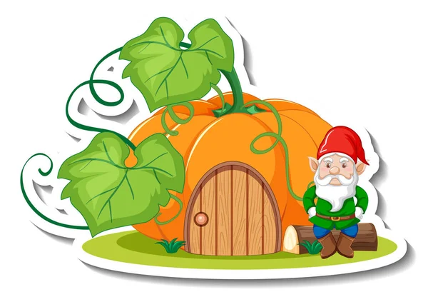 Sticker Template Garden Gnome Dwarf Cartoon Chracter Illustration — Stock Vector