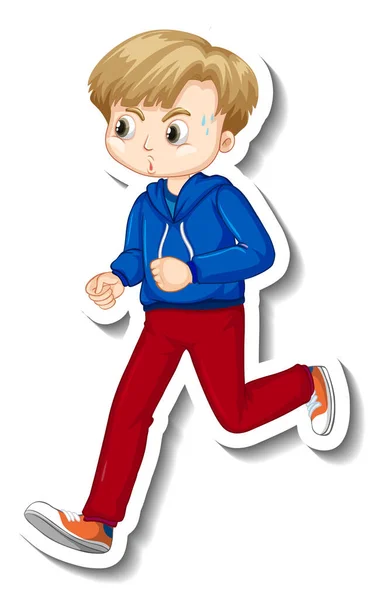 Klistermärke Design Med Pojke Jogging Tecknad Karaktär Illustration — Stock vektor