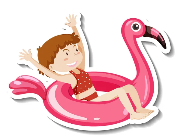 Шаблон Наклейки Девушки Рисунком Плавания Фламинго — стоковый вектор