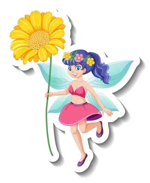 Sticker Template Beautiful Fairy Cartoon Character Illustration — Stock Vector