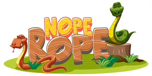 Nope Rope Font Banner Snake Cartoon Character Isolated Illustration — Stock Vector