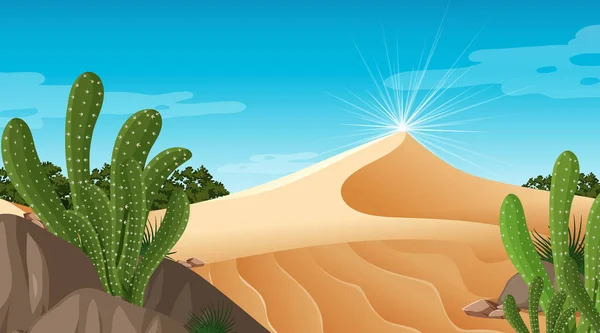 Paysage Forestier Désertique Jour Avec Nombreux Cactus Illustration — Image vectorielle