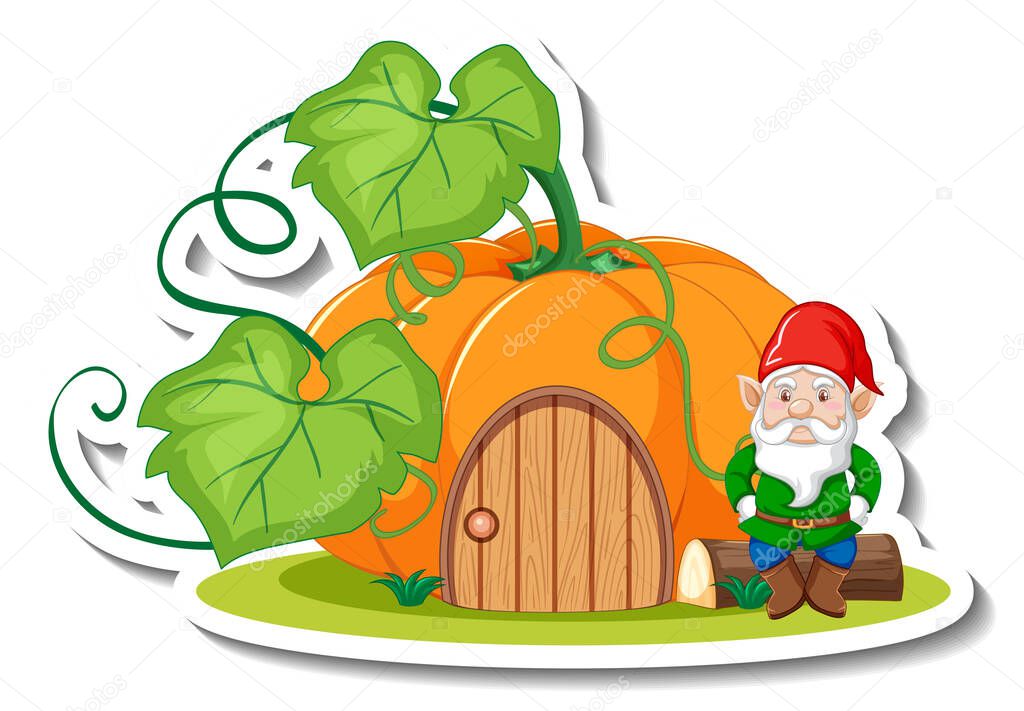 A sticker template with garden gnome or dwarf cartoon chracter illustration