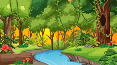 Günbatımında orman manzara çizimi