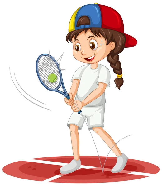 Linda Chica Jugando Tenis Personaje Dibujos Animados Ilustración Aislada — Archivo Imágenes Vectoriales