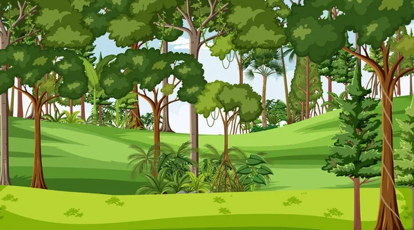 Scena Del Paesaggio Forestale Durante Giorno Illustrazione — Vettoriale Stock
