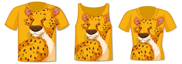 Parte Delantera Camiseta Con Ilustración Plantilla Leopardo — Vector de stock