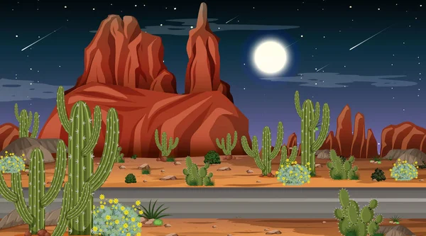 Desert Δάσος Τοπίο Νύχτα Σκηνή Μεγάλη Οδικών Εικονογράφηση — Διανυσματικό Αρχείο
