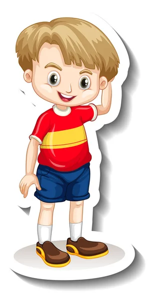 Sticker Template Cute Boy Cartoon Character Illustration — Stock Vector