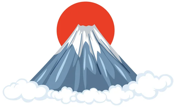 Mount Fuji Červeným Sluncem Kresleném Stylu Izolované Bílém Pozadí Ilustrace — Stockový vektor