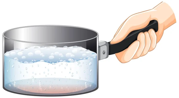 Boiled Water Saucepan Hand Illustration — Stock Vector