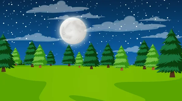 Natureza Paisagem Florestal Noite Cena Ilustração — Vetor de Stock