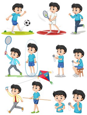 Farklı spor illüstrasyonları yapan bir grup çocuk.