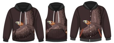 Şahin şablonu resimlemesi olan farklı ceketler.