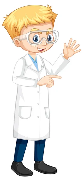 Seorang Karakter Kartun Anak Laki Laki Mengenakan Ilustrasi Mantel Laboratorium - Stok Vektor