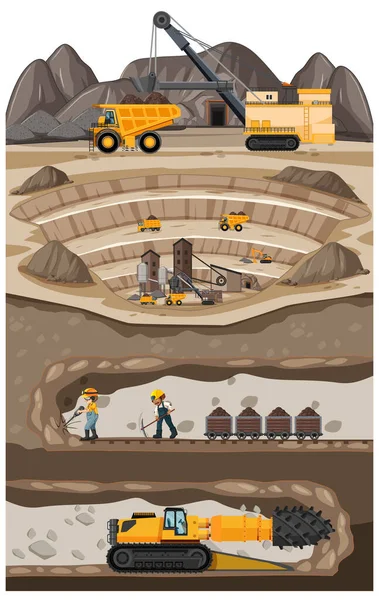 Krajobraz Górnictwa Węgla Kamiennego Podziemną Ilustracją — Wektor stockowy