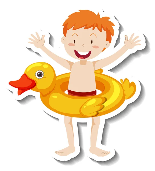 Sticker Template Boy Duck Swimming Ring Illustration — Stock Vector