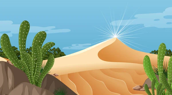 Пейзаж Пустынных Лесов Дневное Время Различными Иллюстрациями Растений Пустыни — стоковый вектор