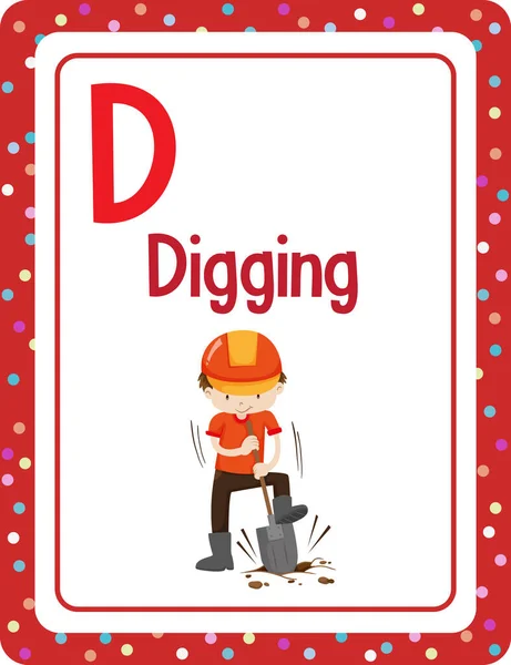 Alfabet Flashcard Met Letter Voor Digging Illustratie — Stockvector