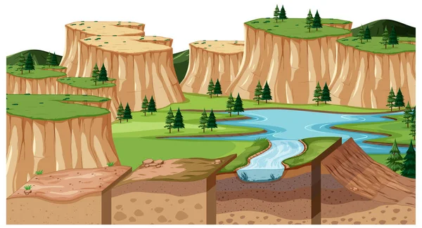 Natura Krajobraz Scena Ciągu Dnia Warstwy Gleby Ilustracja — Wektor stockowy