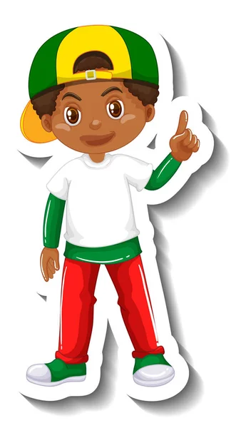 Słodkie Afryki Chłopiec Kreskówka Postać Naklejka Ilustracja — Wektor stockowy