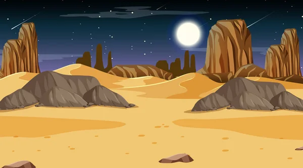 Desert Forest Landscape Night Scene Illustration — Stock Vector