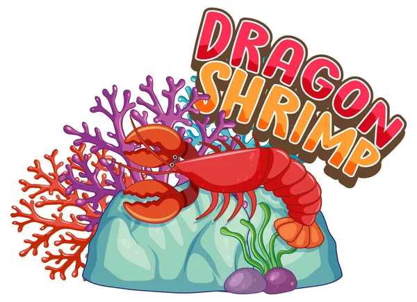 Personaje Dibujos Animados Langosta Con Ilustración Aislada Banner Fuente Dragon — Archivo Imágenes Vectoriales