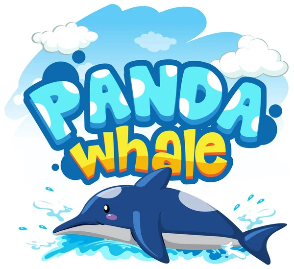 Personaje Dibujos Animados Dolphin Con Panda Whale Banner Fuente Ilustración — Archivo Imágenes Vectoriales