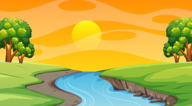 Nehrin orman illüstrasyonundaki manzarası.