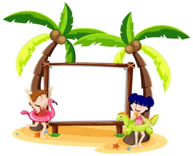 Beyaz arkaplan illüstrasyonunda izole edilmiş boş afiş içeren Summer Beach teması