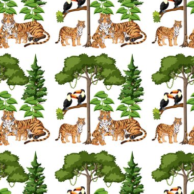 Kaplan ailesi ve beyaz arkaplan resimlerinde doğa elementi kusursuz desen