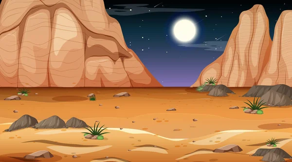 Desert Δάσος Τοπίο Κατά Διάρκεια Της Νύχτας Εικόνα Σκηνή — Διανυσματικό Αρχείο