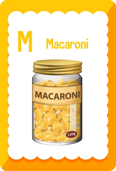 Alfabetet Flashcard Med Bokstaven För Macaroni Illustration — Stock vektor