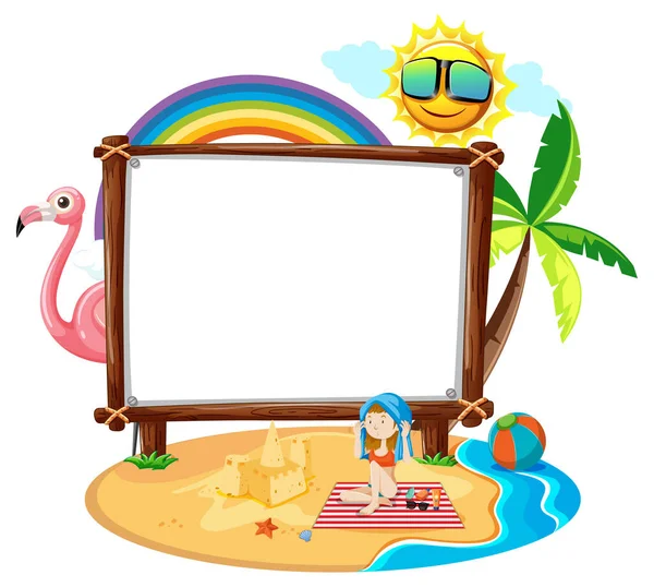 Summer Beach Theme Blank Banner Isolated White Background Illustration — Stock Vector