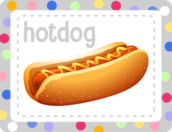 Ordförråd Flashcard Med Ord Hotdog Illustration — Stock vektor