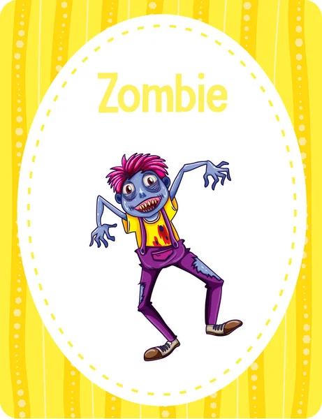 Vocabulary Flashcard Λέξη Zombie Εικόνα — Διανυσματικό Αρχείο