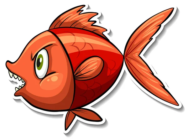 Angry Poisson Mer Animal Dessin Animé Autocollant Illustration — Image vectorielle