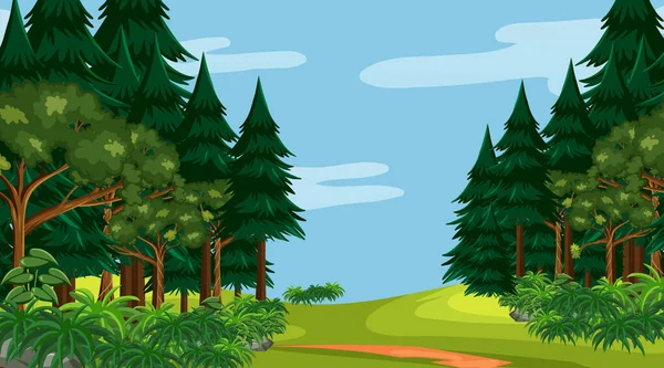 Порожній Ліс Денній Сцені Різними Ілюстраціями Лісових Дерев — стоковий вектор