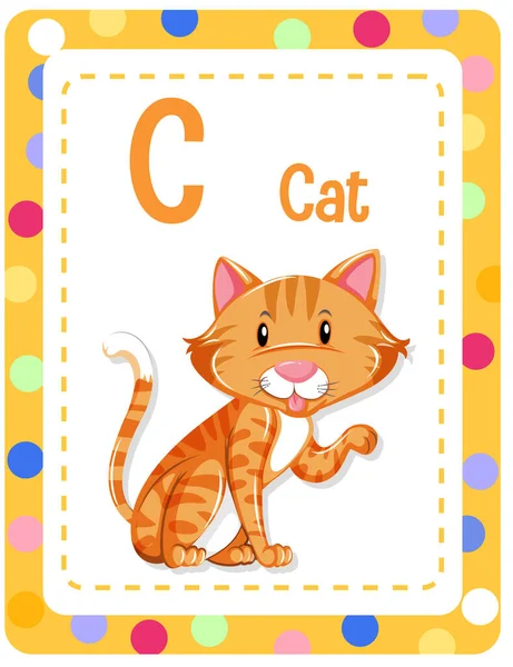 Alphabet Flashcard Letter Cat Illustration — Stock Vector