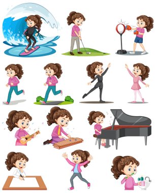 Farklı aktiviteler yapan tatlı bir kız grubu.